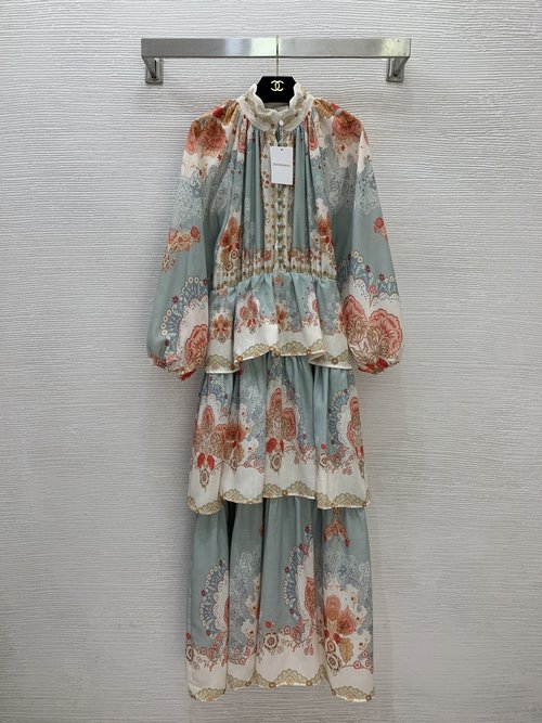 Zimmermann Customized Linen Blend Dress with Retro Print and Ruffles