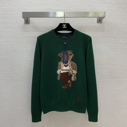 Polo Ralph Lauren Green Wool Blend Knit Top with Bear Logo