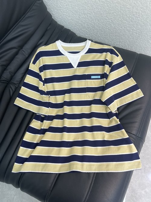 Prada Navy Stripe Round Neck Short Sleeve Soft Blend T-Shirt