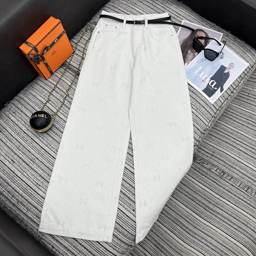 Hermes Letter Jacquard Straight-Leg Jeans with Belt