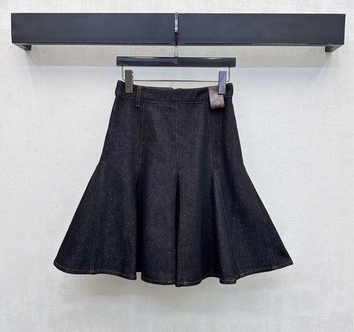 Louis Vuitton Micro-Flared Denim Skirt with Side Emblem