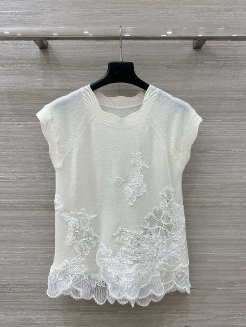 Alexander Wang Premium Cashmere Lace-Appliqué Vest with Double-Layer Embroidery