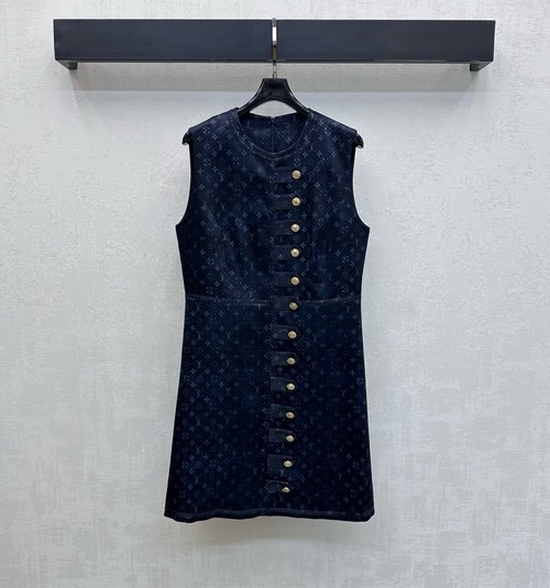 Louis Vuitton Printed Button-Front Sleeveless Dress