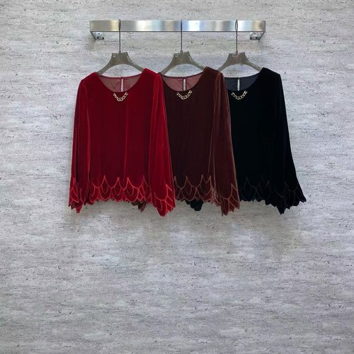 Valentino Elegant Velvet Top with Metal Chain and Wave Embroidery