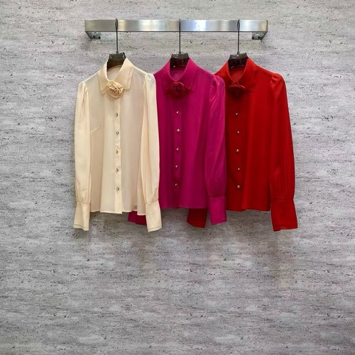 Valentino Luxurious Silk Shirt with 3D Flowers and Puffy Sleeves