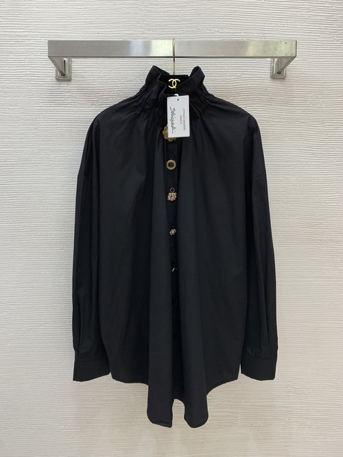 Schiaparelli Gem-Buttoned Petal-collar Cotton Long-sleeve Shirt