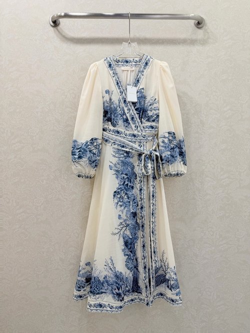 Zimmermann Blue Wrap Watercolor Floral Long Dress