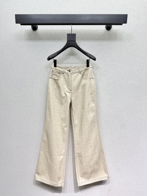 Louis Vuitton Beige Vintage Floral Print Trousers, High-Quality