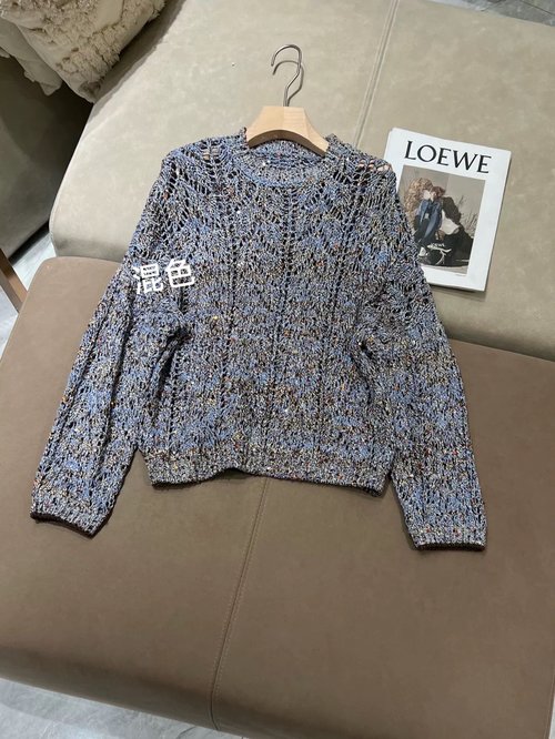 Brunello Cucinelli Round-neck Sequined Hollow-out Long-sleeve Top