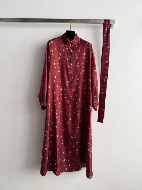 Loro Piana Silk Dress with Letter Horse Print & Adjustable Waistband