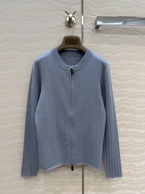 Loro Piana Chic Double Zip Soft Wool Knit Cardigan