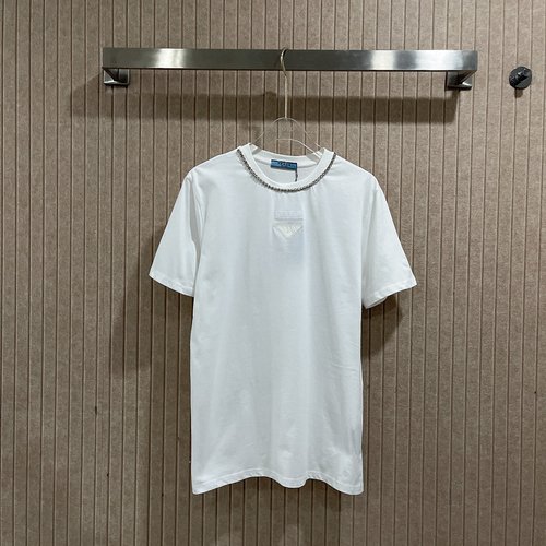Prada Triangle Logo Studded Collar Short-sleeved T-shirt