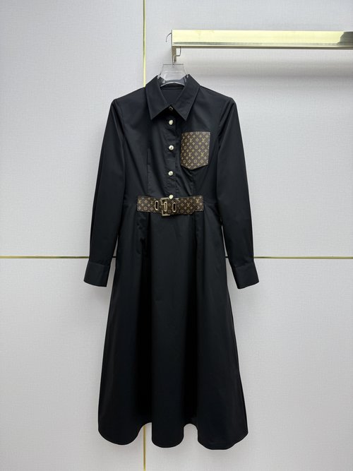 Louis Vuitton Spring Checkered Shirt Dress with Leather Pocket