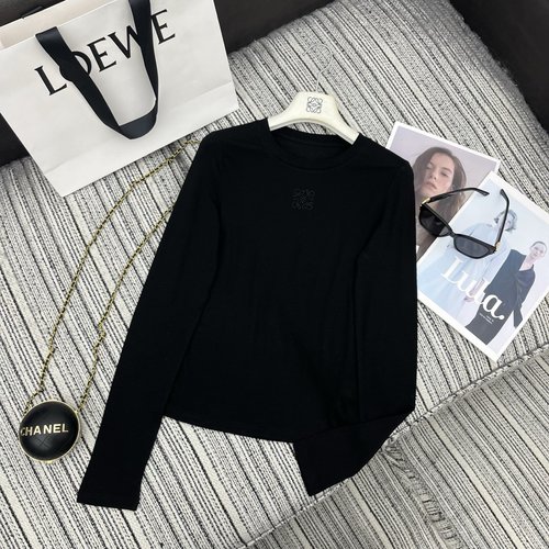 Loewe Embroidered Letter Logo Round-Neck Long-Sleeve T-Shirt