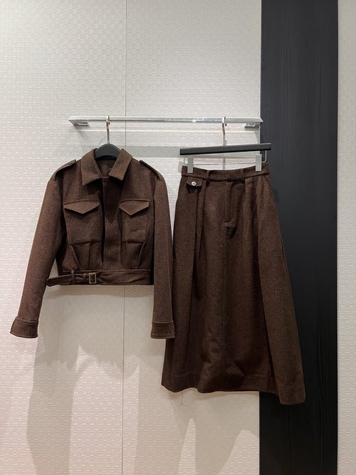 Polo Ralph Lauren Wool Shoulder-strap Coat and Long Skirt, Commute Elegance