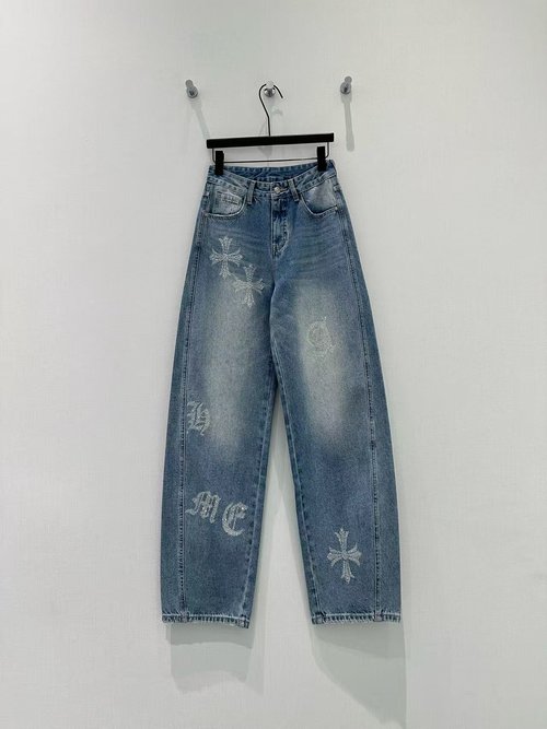 Chanel Hot-Fixed Rhinestone Scythe Jeans, Fashion Comfort