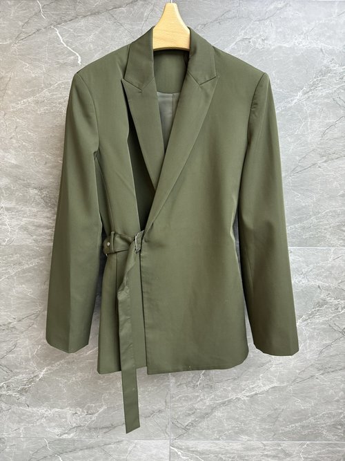 Loewe Simple Stylish Military Green Suit with Side Belt