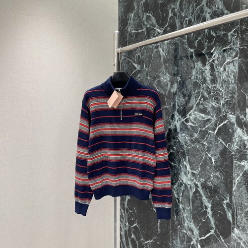 Miu Miu Stripe Zip Knit Sweater, Retro & Stylish