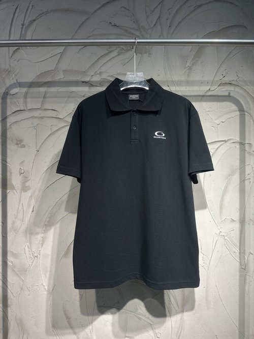 Balenciaga Loop Sports Icon Embroidered Short Sleeve Polo in Black and White