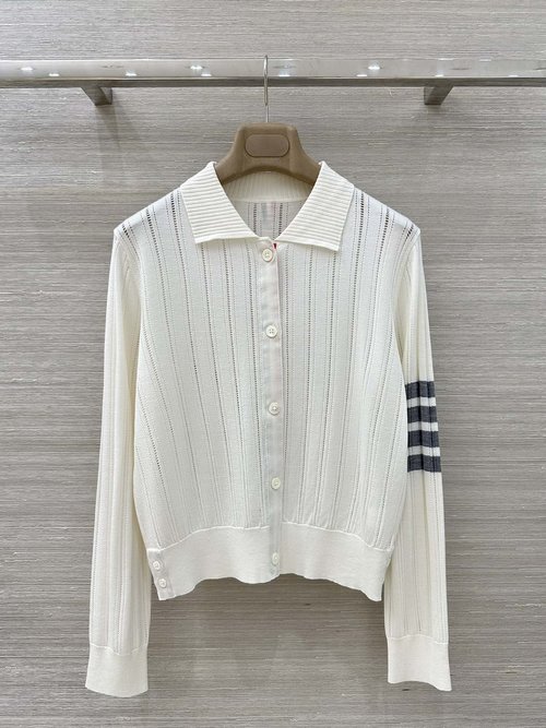 Thom Browne Exclusive TB Style Silk - Wool Polo Cardigan with Ribbon Design