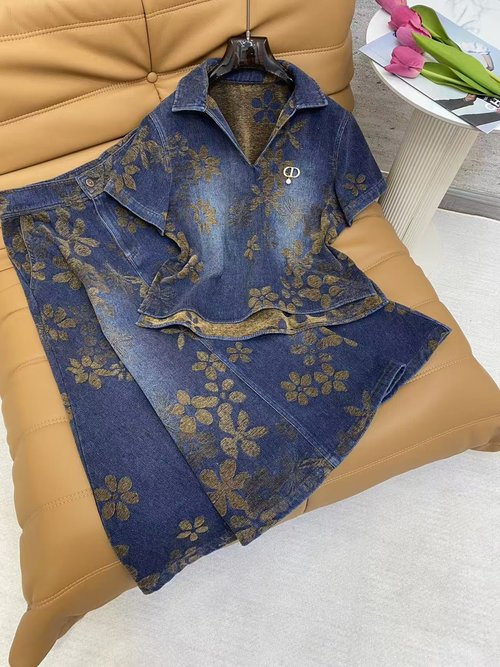 Dior Retro Floral Jacquard Denim Suit