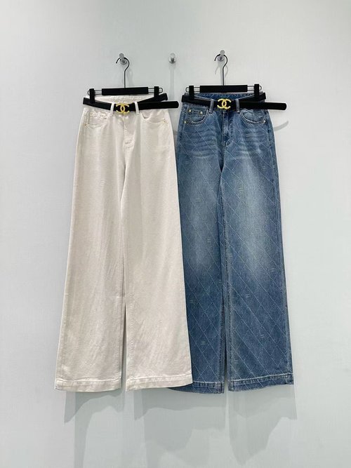 Chanel Customized Checker Double C Jacquard Jeans with Belt