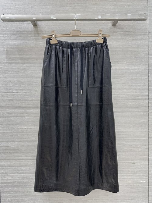 Brunello Cucinelli Exclusive Release: Classic A-Line Leather Skirt with Chain