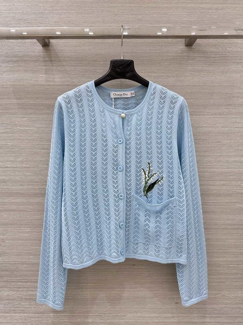 Dior Lace Bellflower Embroidered H - Shape Knit Cardigan