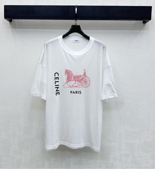 Celine Breathable Cotton T-Shirt with Carriage Print