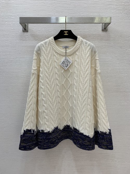 Loewe Loose Mid-length Knit Sweater with Twisted Lattice Pattern