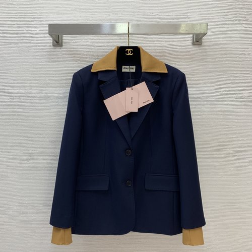 Miu Miu High-End Wool Blend Suit Jacket with Detachable Collar and Logo