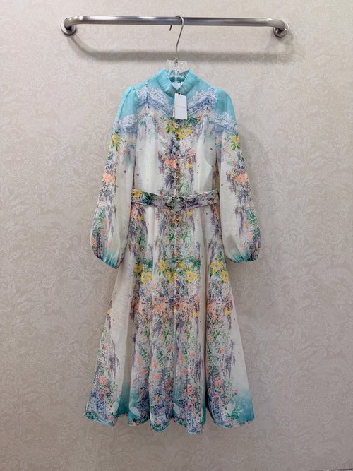 Zimmermann Standing Collar Long Dress with Custom Hardware