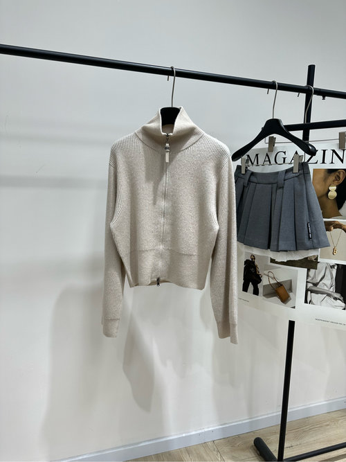 Loewe Beige Double - Zip Cashmere Cardigan with Textured Look