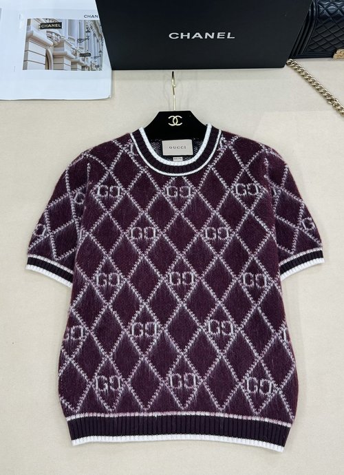 Gucci Elegant Knitted Round-Neck Short-Sleeve Double-G