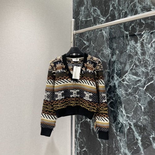 Celine Triumphal Arch Jacquard Sweater with Tassels for Daily Commute