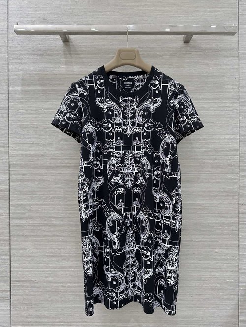 Hermes Exclusive Ferronnerie Remix Printed Cotton T-shirt Dress