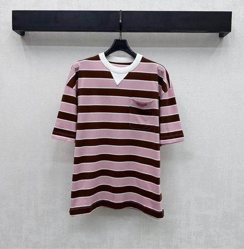 Prada Comfortable Cotton Striped Short-Sleeve Top