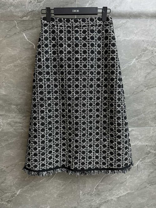 Dior Elegant Vine Checkered Skirt with Hem Deco