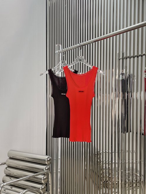 Miu Miu MIU Series Letter Logo Jacquard Spaghetti Strap Knit Vest