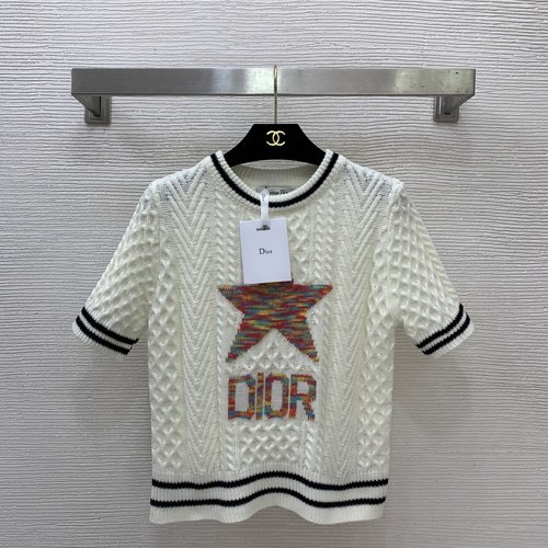 Dior Star Logo Twisted Lattice Short-sleeved Knit Top