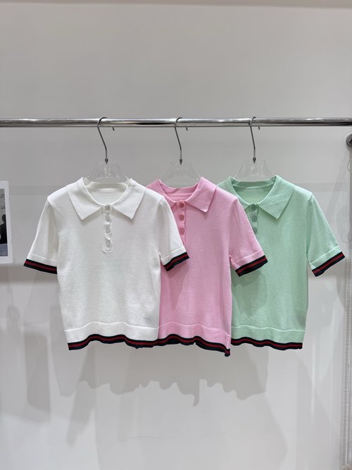 Gucci Double Color Sleeve Polo Collar Knitted Shirt