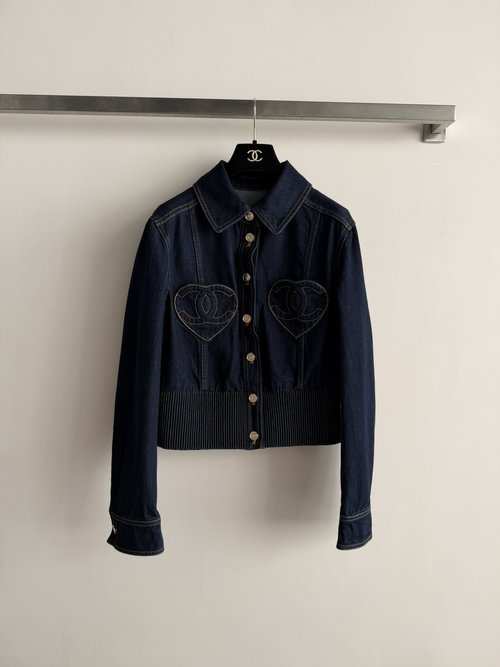 Chanel Chic Short Denim Jacket with Heart-Shaped Pockets