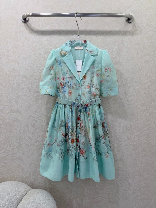 Zimmermann Two-piece Short Dress with Floral Pattern and Lantern Sleeves