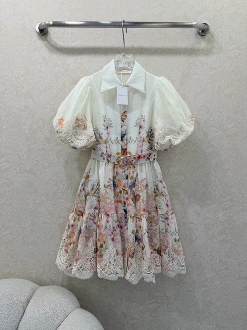 Zimmermann Short Embroidered Dress with Lace Trim