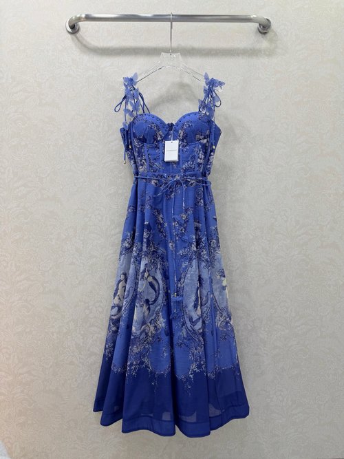 Zimmermann Mermaid Print Strappy Dress with Rhinestones