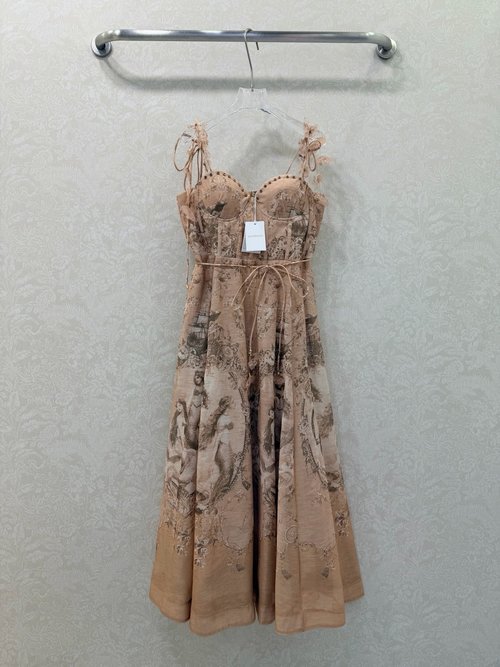 Zimmermann Mermaid Print Strappy Dress with Rhinestones