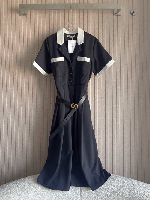 Dior Black and White Collared Dress with Belt
