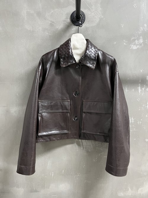 Bottega Veneta Elegant Goat Oil Wax Leather Retro Barn Jacket