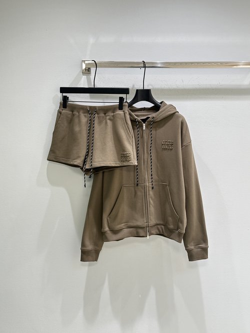 Miu Miu Cotton Sports Shorts with Elastic Waist and Drawstring
