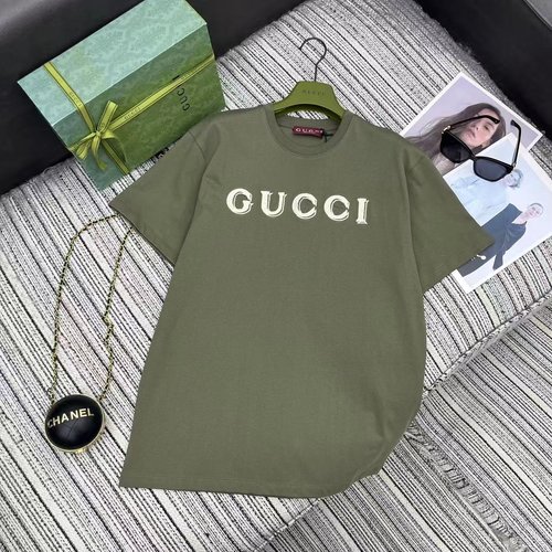 Gucci Military Green Letter Embroidery Round - Neck Short - Sleeved T - Shirt